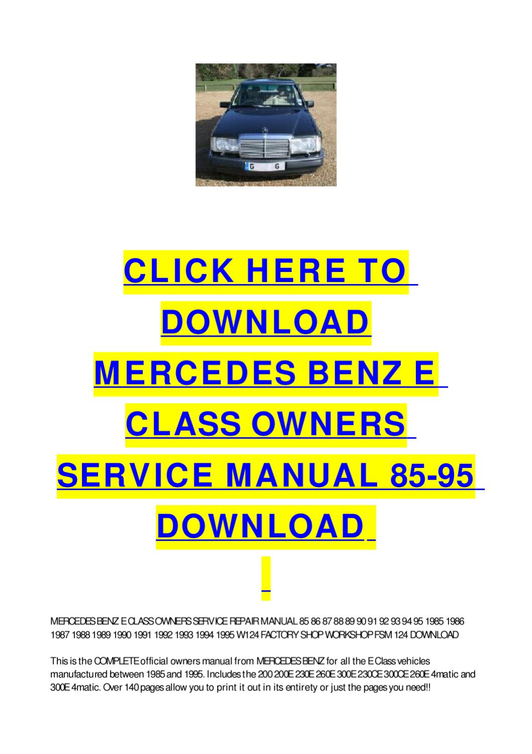 1995 Mercedes Benz Owners Manual Download